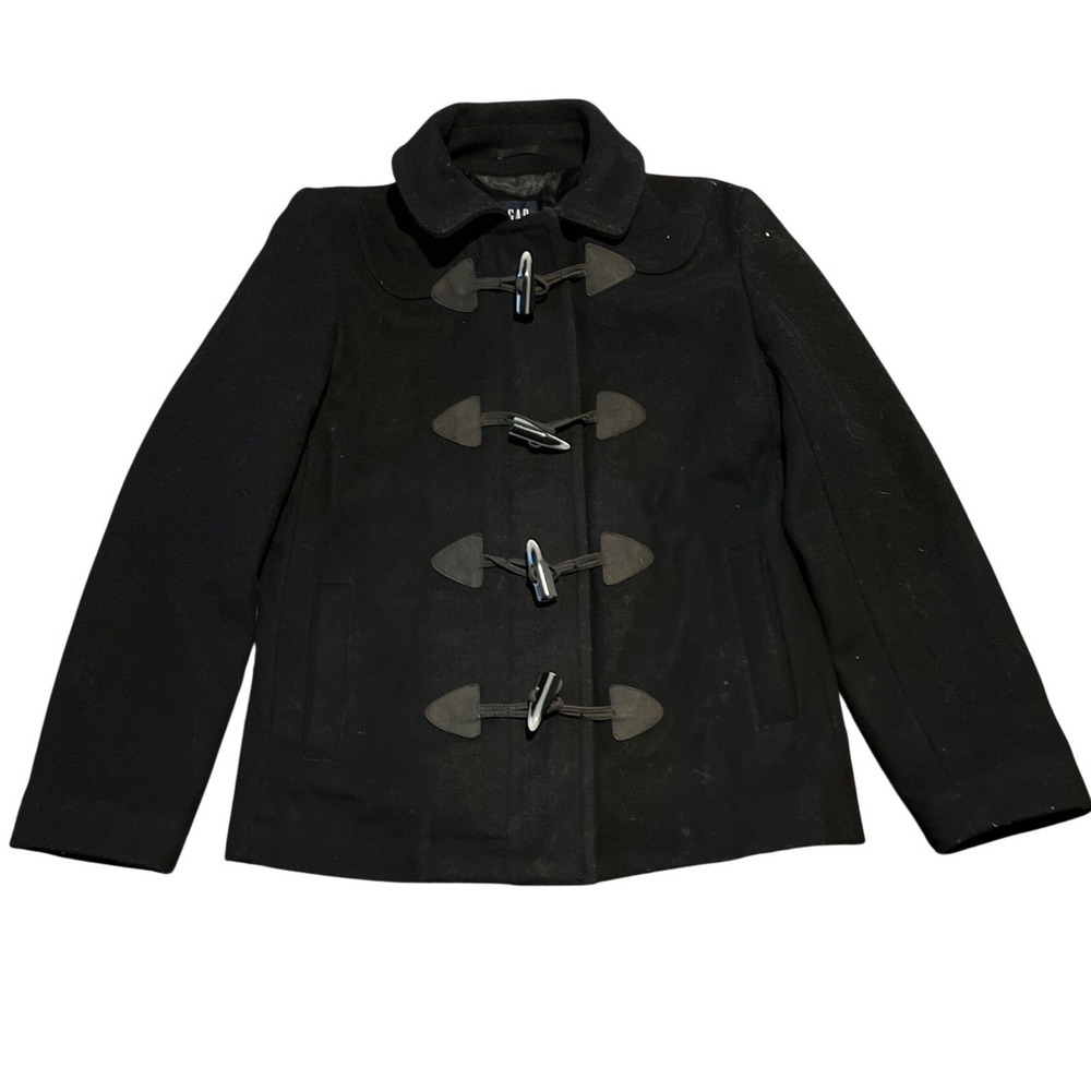 Gap Toggle Coat Womens XS Black Wool Blend Duffle Jacket Preppy Dark Academia
